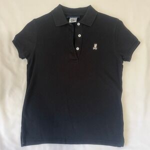 Psycho‎ Bunny Womens Black Short Sleeve Polo Shirt Bunny Logo XXS Pima Cotton